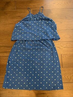 LOFT Navy Blue Polka Dot Layered Sundress Small